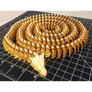 3D Printed LONG Dragon/Snake - PLA - Gold and White - 5 Feet 4 Inches